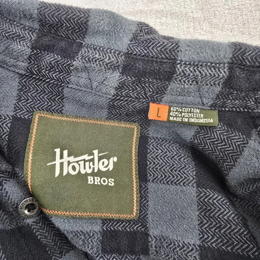 Howler Bros Flannel Shirt Mens Large Gray Black Buffalo Check Long sleeve‎